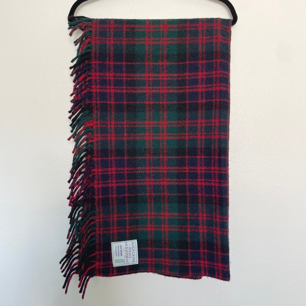 Vintage Highland Home Industries Wool Blanket 50x60 Red Green Tartan Scotland